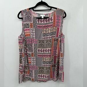 J JILL PATCHWORK lightweight boho chic Classic sophisticated womans tank XL